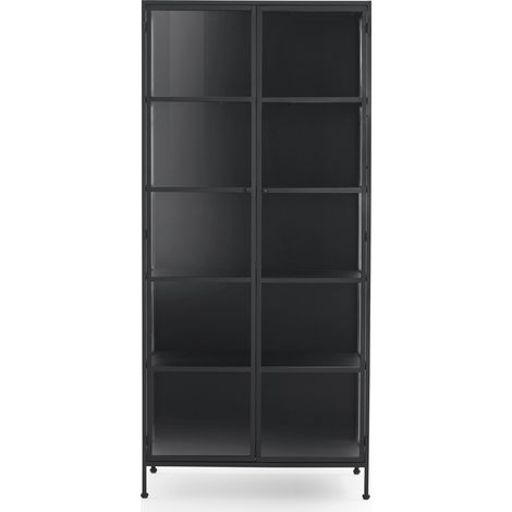 Vitrina alta con puertas y laterales de cristal marco de metal negro estructura de metal negro (1/4)
