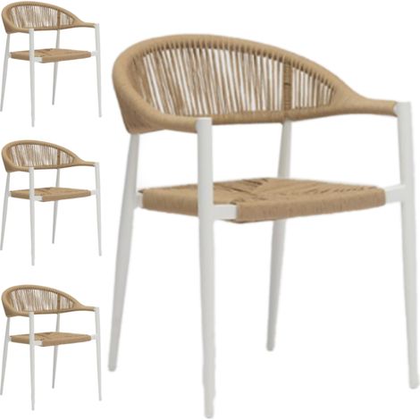 Set 4 Sedie Bar Impilabili in Alluminio con Braccioli Color Bianco e Paglia (1/2)