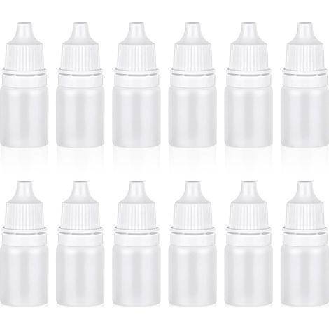 Lot de 12 flacons compte-gouttes 5 ml – plastique compressible blanc avec bouchon et entonnoir pour gouttes oculaires