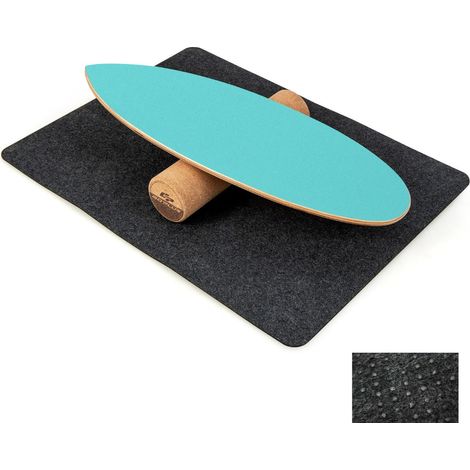 Planche d'équilibre 75 x 25,5 x 13 cm avec rouleau en liège et tapis antidérapant design moderne en bois bleu