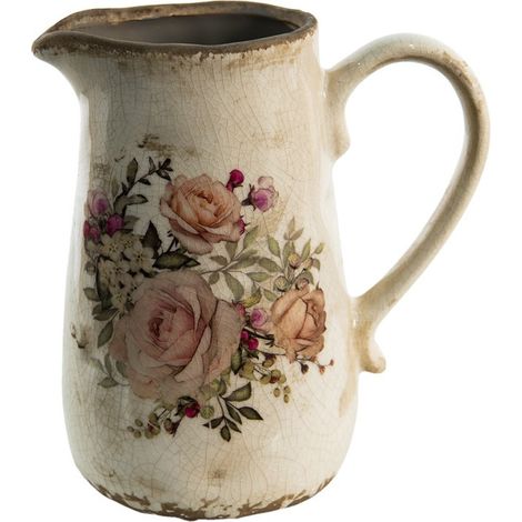 Pichet décoratif rose céramique beige 16x11x18cm (1/4)