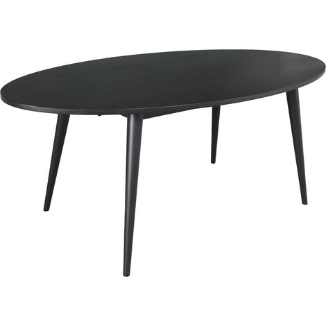 Oval dining table rubber wood and oak veneer 6 places, Diane, Black, 190x100x75 cm