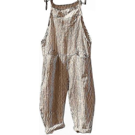 Salopette rayée femme avec poches, combinaison tendance, pantalon de travail à bretelles, coupe décontractée, modèle pratique, taille unique, idéal quotidien. (1/4)