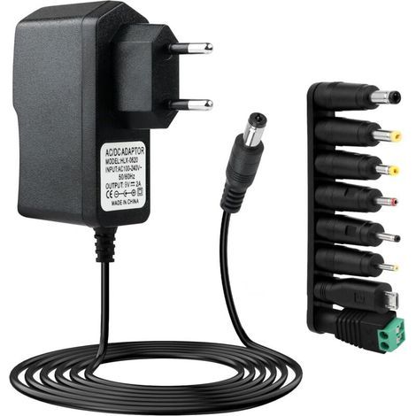 9V 2A Netzteil, Wechselstrom 230V auf Gleichstrom 9V 2000mA 1000mA 500mA 5,5 2,1mm Netzadapter mit 8 abnehmbaren Mehrzwecksteckern, AC/DC 100-240V 50-60Hz Ladegerät für LED-Router, Überwachungskameras (1/5)