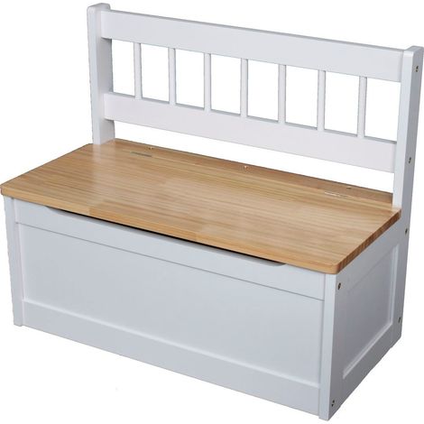 Spetebo – Banc coffre en bois pour enfant 60 x 50 cm – blanc naturel – espace de rangement 30 litres – couvercle avec amortisseur de sécurité