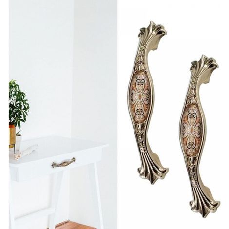 Lote de 2 tiradores de muebles de aleación de zinc, distancia entre centros de 96 mm, estilo antiguo, con motivo floral y tornillos, para cajones de cocina (1/5)