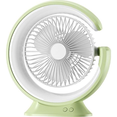 Ventilateur rotatif multi-angles (vert clair) [2400 mAh] – Ventilateur de bureau silencieux rechargeable par USB avec veilleuse et éclairage d'appoint, ventilateur rotatif multifonctionnel (1/4)