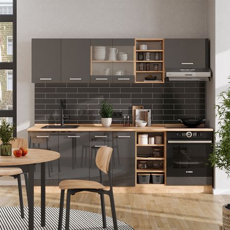 Cuisine R-Line, Anthracite brillant/Chêne doré, 240 cm sans plan de travail, Vicco (1/5)