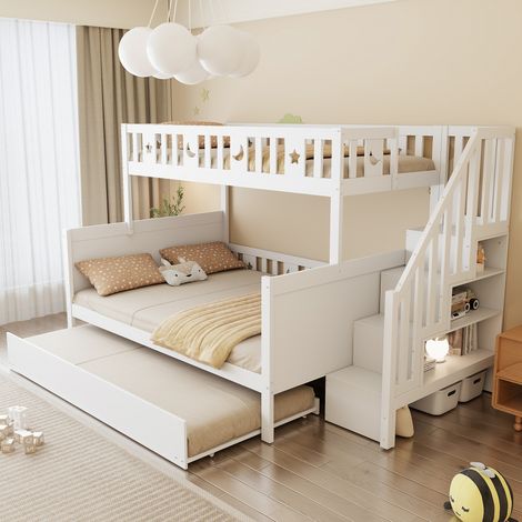 Kinder-Etagenbett 252×145×160 cm aus MDF, Weiß, mit Stauraum, ohne Matratzen – MEUBLIV (1/5)