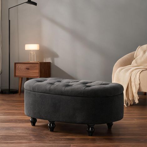 Banc de rangement velours 120 cm gris ardoise 120 x 46 x 42 cm (1/5)