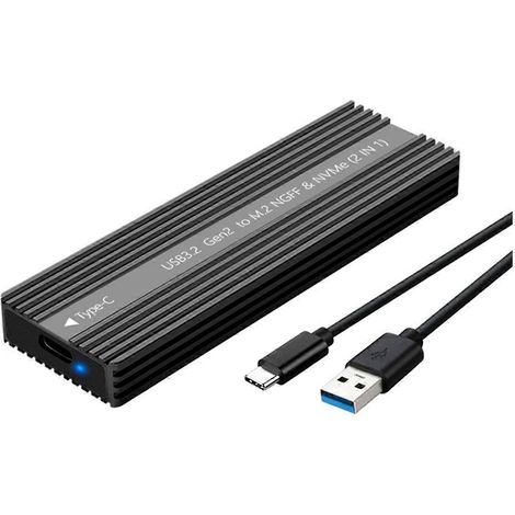 Boîtier SSD M.2 USB 3.2 Type-C, boîtier métallique avec dissipation thermique, compatible avec les disques durs double protocole NVMe (Boîtier B) (1/5)