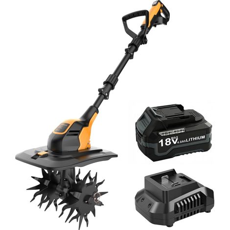 Motobineuse sans Fil 20V avec Batterie 4.0Ah et Chargeur, Cultivateur Motoculteur Rotatif Électrique, Largeur 23cm Profondeur 18cm, pour Petit Jardin et Parterres de Fleurs (1/5)