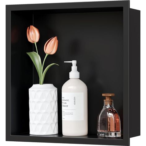 Niche de Douche Encastrée, Étagère Murale avec Cadre, 30 CM, Noir  Acier Inox 304, Anti-rouille, Étanche, Facile à Nettoyer, Plusieurs Tailles, Rangement Pratique (1/5)
