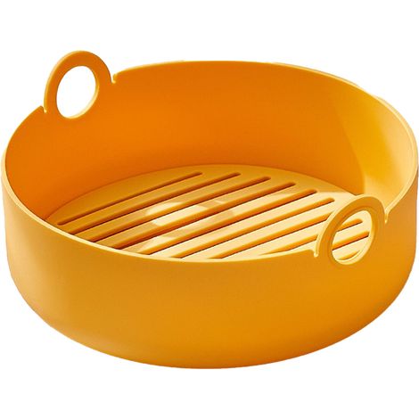 Moules en silicone rondes jaunes pour friteuse à air, panier de cuisson épais résistant à la chaleur, outil de barbecue et four (1/5)