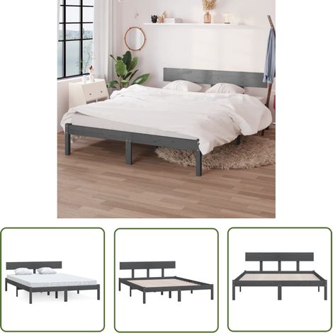 Lit adulte pour 2 personnes, Structure de lit, Assemblage Facile, Gris Bois de pin massif 120x190 cm UK petit double OIB2974E (1/5)
