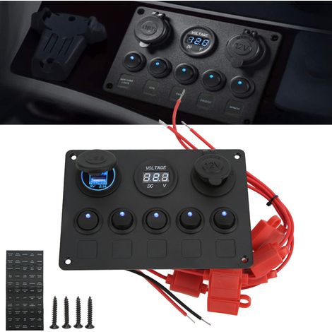 12/24V Kombinationsschalter für Yacht und Auto, 5-Positionen-Rundschalter, Kombinations-Bedienfeld mit Spannungsanzeige und Dual-USB-Autoladegerät (CS-666A) (1/5)