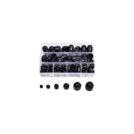 Lot de 145 cache-écrous hexagonaux en caoutchouc, capuchons de vis, écrous en plastique avec boîte de rangement, 145 pièces noires M4 M5 M6 M8 M10 M12