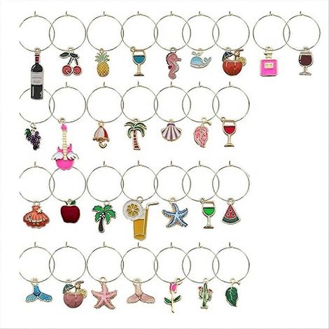 Lot de 30 marque-verres à vin pour identifier les verres à pied - Décoration pour fête sur le thème de la plage (1/5)
