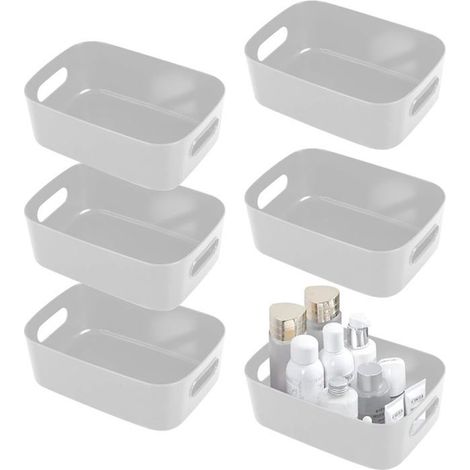 6pcs Boîte Rangement Plastique Panier Rangement Boite Rangement Cuisine Panier et Boîte de Rangement Salle de Bain Caisse Rangement