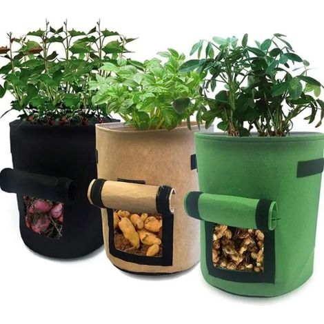 Sac De Culture - 10 Gallons - Pour Pommes De Terre Et Legumes - Tissu Double Couche Respirant Avec Rabat Et Poignees - Lot De 3