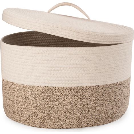 Wäschekorb mit Deckel 32L, gewebter Baumwollseil Korb faltbar, 40x25cm Braun (1/5)