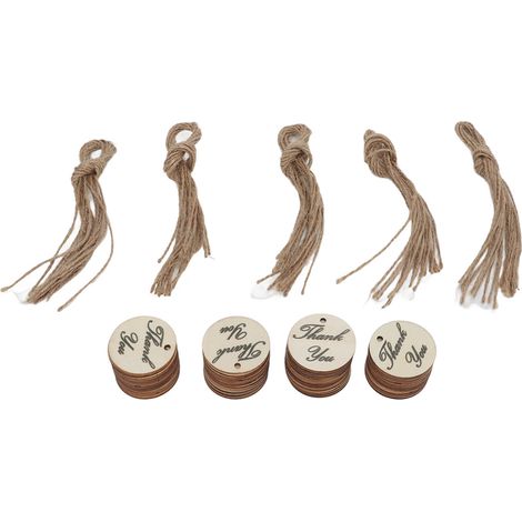 50 lots Étiquettes bois remerciement carte cadeau avec ficelle chanvre pour mariage fête loisirs créatifs (1/5)