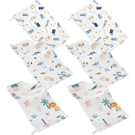 6 serviettes de toilette enfants, coton, 25 x 50 cm, multicolore, carrées, pour nouveau-nés et tout-petits (1/5)