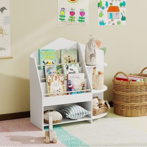 Kinderbücherregal 80 x 30 x 79,7 cm, weißes Holz, 7 Fächer – MEUBLIV (1/5)