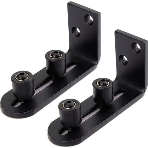 2PCS Guide Portail Coulissant Réglable Montage Mural Roues Doubles Fond Guide pour Accessoire de Quincaillerie de Porte de Grange Noir (1/4)