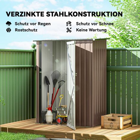 Abri de jardin 1,07 m², toit incliné 142x86x189 cm, rangement outils avec porte sécurisée, cabane extérieure en acier marron (1/4)