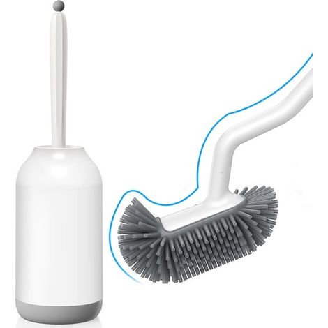 Silikon-WC-Bürste mit Halterung Flexible WC-Bürste mit Randreiniger schnelltrocknendes WC-Bürstenhalter-Set für Badaccessoires weiße ohne Bohren (1/5)