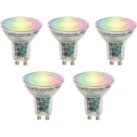 LUEDD Juego de 5 bombillas LED inteligentes GU10 50 transparentes RGBW 4,5W 350 lm 2700-6000K