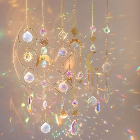 Attrape-soleil en cristal, lot de 6 clochettes suspendues en cristal pour décoration de fenêtre, boule de cristal décorative pour la maison, le jardin, les fêtes, les mariages et Noël. (1/5)