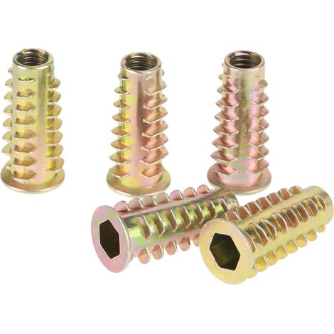 20 pièces écrous à visser M6x25mm en alliage de zinc, tête hexagonale, filetés pour insertion dans le bois, fixation de meubles (1/5)