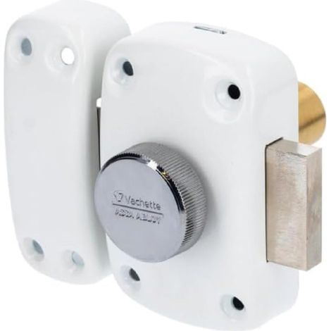Verrou de porte Bouton/Cylindre Blanc - Ouverture à Bouton intérieur, Clé extérieur - Cylindre ø 23 mm, Longueur 40 mm, 5 goupilles - Anti crochetage - 3 clés (1/5)