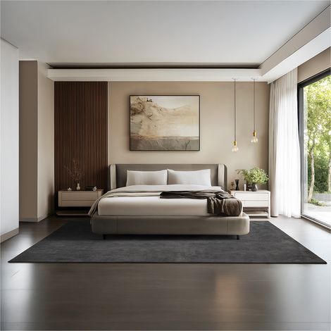Tapis à poils ras hypoallergénique antidérapant 200x290cm Anthracite