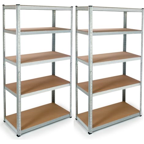 Idmarket – Lot de 2 étagères modulables charges lourdes en métal 90x40x180 cm – 10 plateaux en bois aggloméré – Capacité 1750 kg – Montage facile