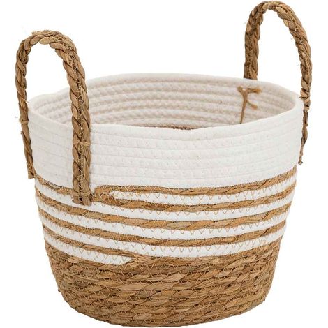 Cesto de fibra natural y algodãƒâ€œn blanco D24x20/28,5 (1/5)