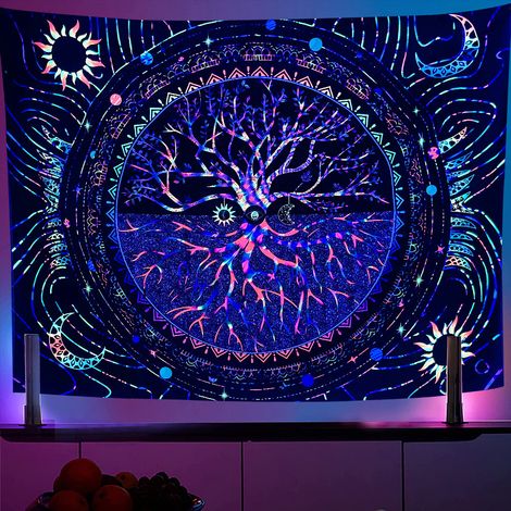 Fluoreszierender Wandteppich „Baum des Lebens“, 150 x 200 cm, UV-reaktiv