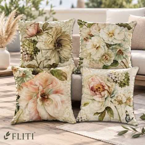 FLITI Housses de Coussin Imperméables 45x45cm Lot de 4 Florales Extérieur Jardin Patio (1/5)