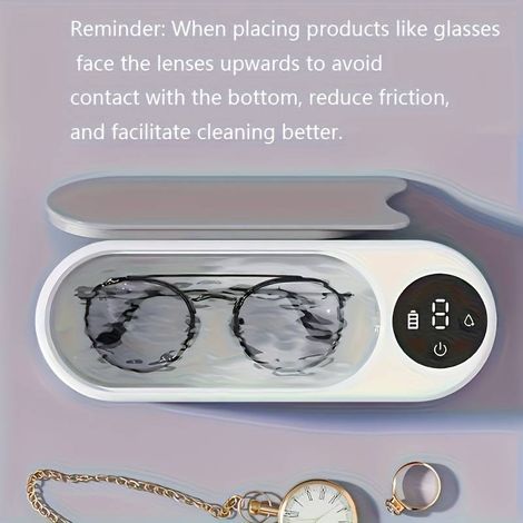 Nettoyeur à vibration sans fil USB, nettoyage 360° pour lunettes, bijoux, montres et appareils dentaires, usage maison et bureau (1/5)