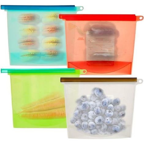 4PCS Sachet de Nourriture réutilisable de Silicone 1000ml Sac étanche pour la conservation du congélateur (1/4)