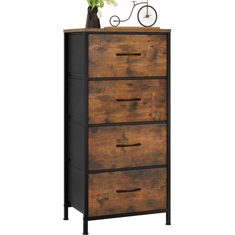 WOLTU Modern 4 Fabric Drawer Chest of Drawers Vintage Brown + Black (1/5)