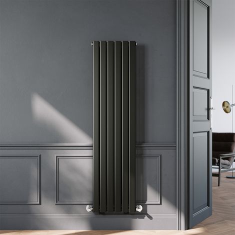 ELEGANT 1600 x 408mm Black Vertical Radiator Designer Single Panel Flat Panel Rads