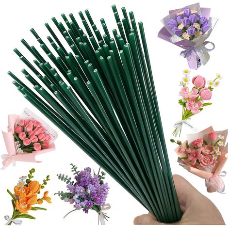 100 Tiges pour Fleurs Artificielles 2 mm, 30 cm, Vert (1/5)