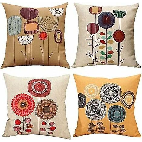 housse De Coussin, Lot De 4 En Lin Dcoratif Taie D'oreiller Dcoration Pour Canap Chambre Maison 45 X 45 Cm (rsum Fleur) (1/5)