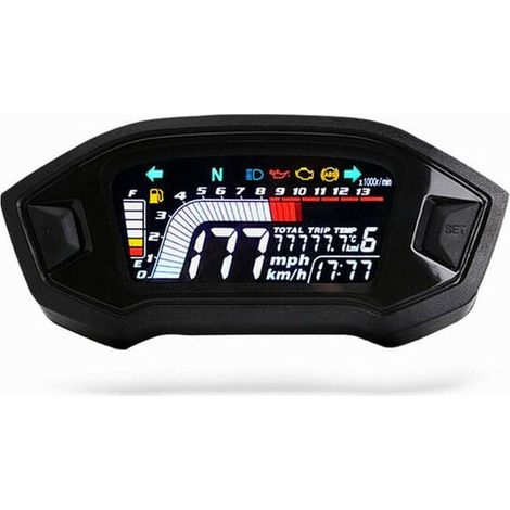 Compteur de vitesse moto tachymètre universel LCD compteur kilométrique numérique jauge de niveau de carburant 14000 tr/min 199 km/h pour 1,2,4 cylindres - Le noir (1/5)