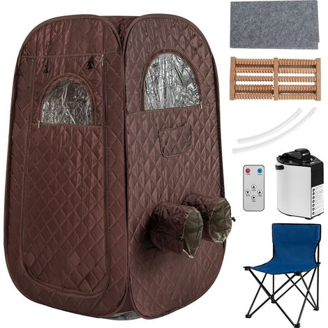 COSTWAY Portable Steam Sauna Tent 1 or 2 People Sauna Tent Foldable Chair-Coffee
