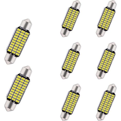 8pc Ampoule LED voiture,Canbus sans erreur,39mm,12V,6500K,600LM,33MSD-3014 Chipsets ampoules LED,CW5 voiture, lumières intérieures de dôme de carte,ampoule plaque immatriculation,Blanc (1/4)