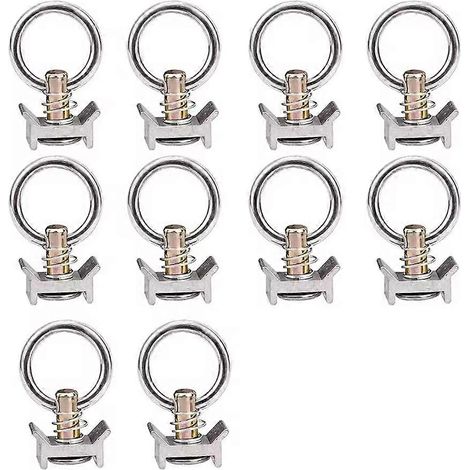 Lot de 10 sangles d'arrimage en aluminium pour rail en L avec goujon et anneau torique, pour remorque de moto (1/5)